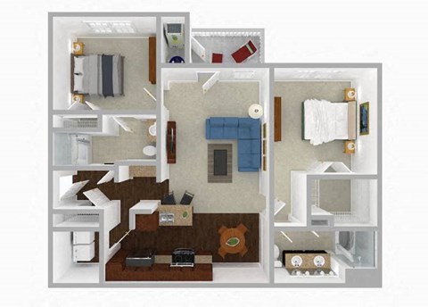 Floor plan for 2 beds, 2 baths, 1167 sqft